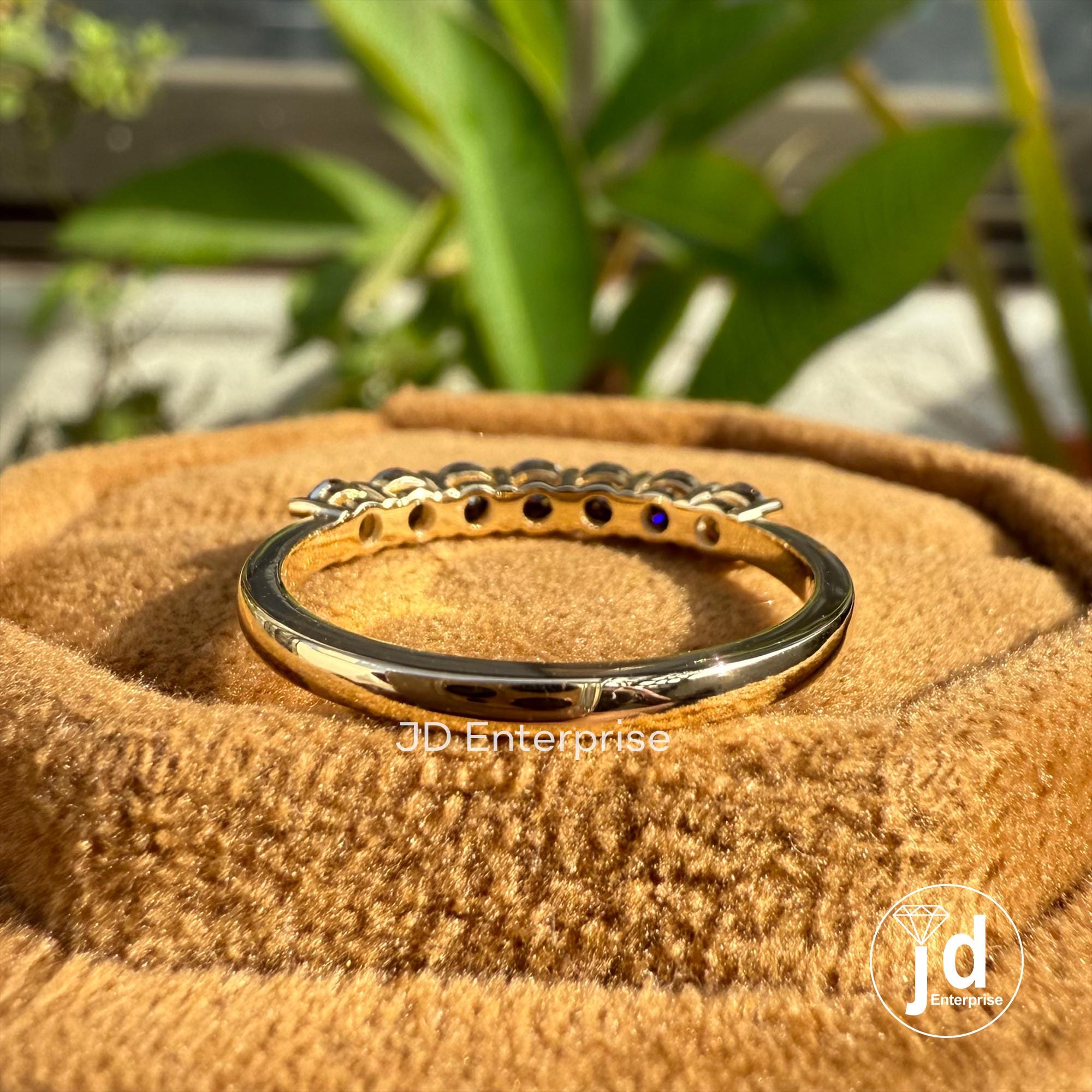 Black Moissanite Gorgeous Stack Ring, 3.00 MM Round Seven Stone Wedding Band, Half Eternity Band, Minimalist Diamond Band, Anniversary Gifts