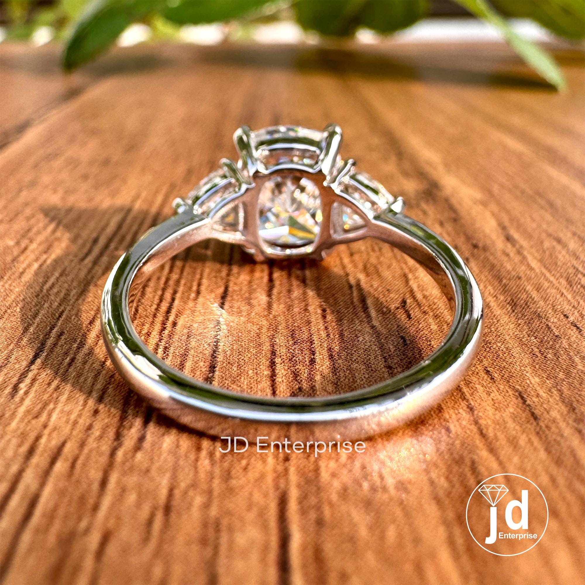 Ice Crushed Cushion Cut Moissanite Diamond Ring, 2.50 TW Three Stone Engagement Ring, Wedding Ring, Trillion Moissanite Ring, Promise Ring