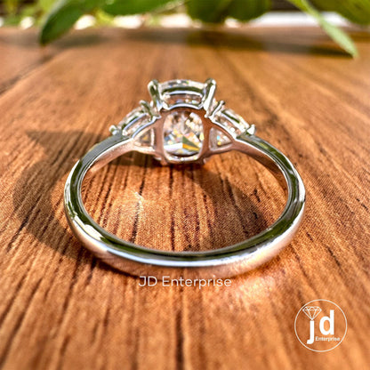Ice Crushed Cushion Cut Moissanite Diamond Ring, 2.50 TW Three Stone Engagement Ring, Wedding Ring, Trillion Moissanite Ring, Promise Ring