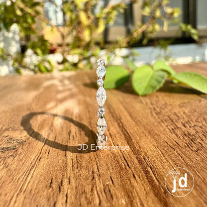 Alternating Moissanite Band, 0.77 TCW Marquise and Round Cut Colorless Moissanite Wedding Band, Full Eternity Band, Stackable Band, Bridal