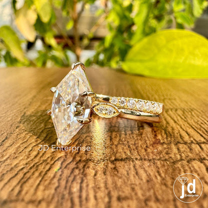 3.00 CT Dutch Marquise Moissanite Engagement Ring Set, Half Eternity Open Gap Wedding Band, Art Deco Wedding Ring Set, Bridal Ring Set