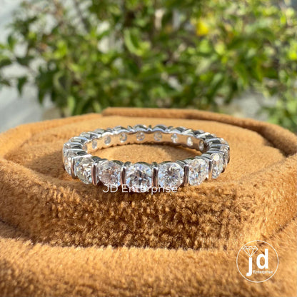 Eternity Wedding Band, 3.00 MM Round Moissanite Wedding Band, Engagement Ring, Bar Setting Matching Band, Bridal Set, Stacking Band for Gift