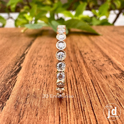 2.00 MM Colorless Round Moissanite Bezel Set Band, Full Eternity Wedding Band, Matching Band, Yellow Gold Band, Anniversary Gift for Her