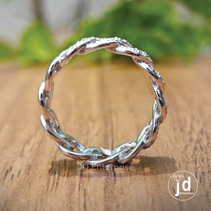 Mexican Cuban Link Ring, Colorless Fiery Round Brilliant Cut Moissanite Wedding Band for Groom, Men's Band, Half Eternity Ring for Him