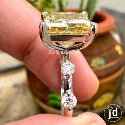 5.35 CT Princess Cut Canary Yellow Moissanite Engagement Ring, Anniversary Gift Ring for Her, Distance Pave Wedding Ring, Best Proposal Ring