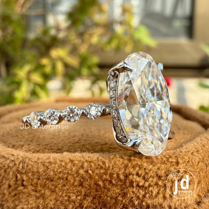 5.00 CT Oval Cut Moissanite Engagement Ring, Hidden Halo Wedding Ring, Floating Bubble Pave Set, Anniversary Gift, Claw Prong Bridal Ring
