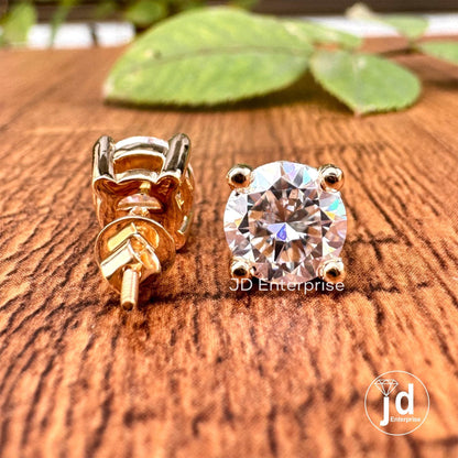 Gold Stud Earrings for Women, Daily Wear Earrings, 3.00TW Moissanite Stud Earrings Screw Back, Birthday Gifts Her, Graduations Gifts for Her