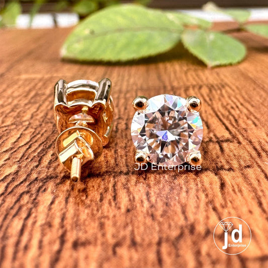 Gold Stud Earrings for Women, Daily Wear Earrings, 3.00TW Moissanite Stud Earrings Screw Back, Birthday Gifts Her, Graduations Gifts for Her