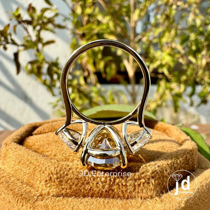 7.80 TCW Pear Cut Canary Yellow Moissanite Engagement Ring, Three Stone Wedding Ring with Heart Accents, 10k/14k/18k Yellow Gold Bridal Ring