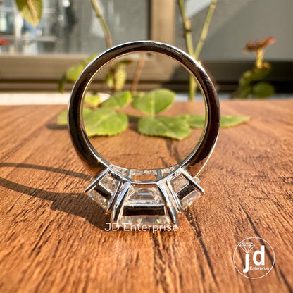 4.00CT Old Mine Emerald Cut Colorless Moissanite Engagement Ring, Three Stone Wedding Ring, Vintage Proposal Ring, Anniversary Gift Ring