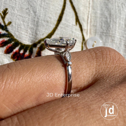 2.75 TCW Antique Colorless Pear Cut Moissanite Engagement Ring, Compass set Prong Wedding Ring, Vintage Style Handcrafted Anniversary Ring