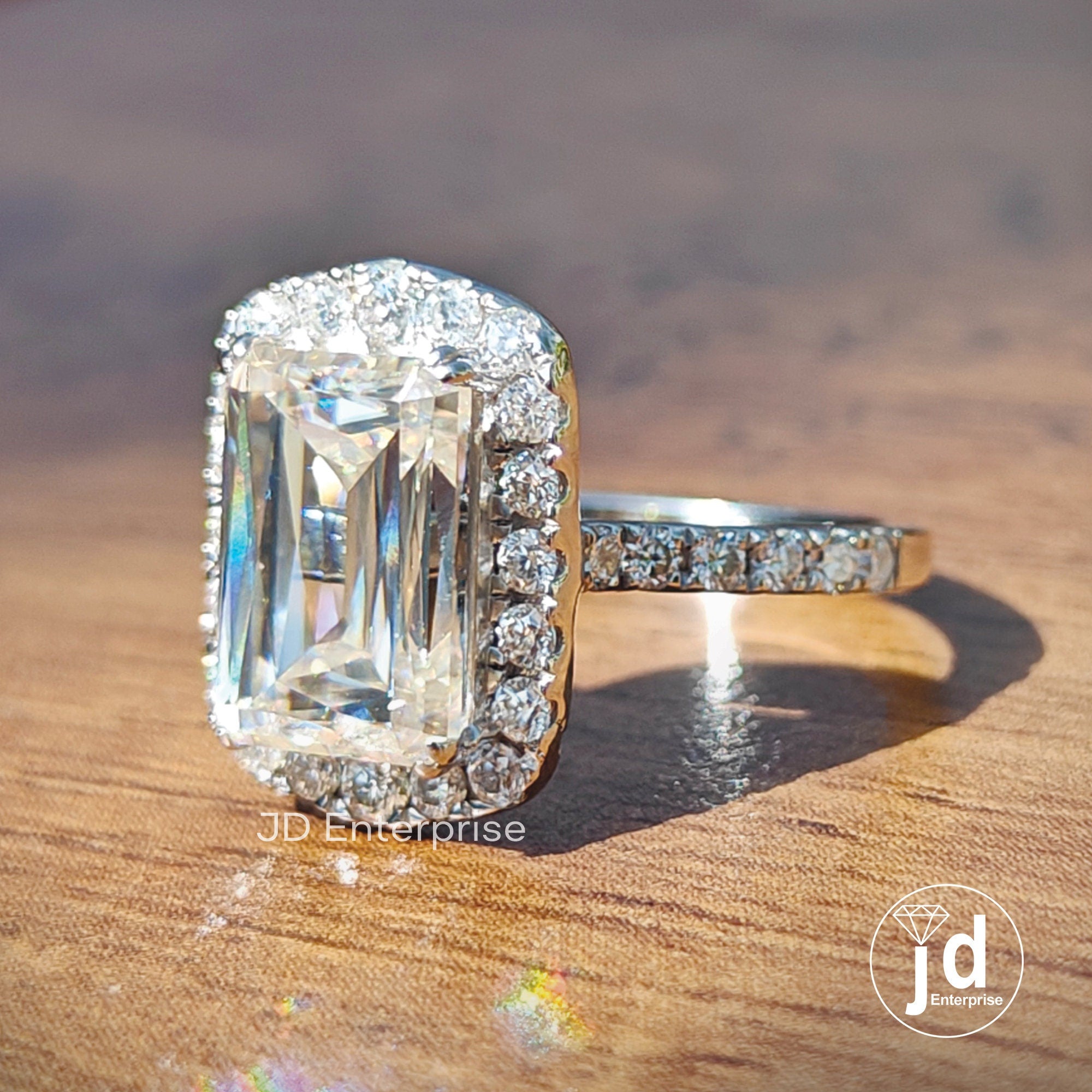3.0 CT Criss Cut Moissanite Engagement Ring, Cluster Halo Wedding Ring, Accent Stones, Anniversary Ring, Double Claw Prongs, Bridesmaid Ring