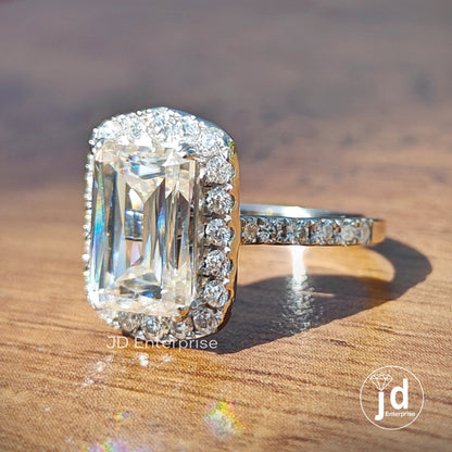 3.0 CT Criss Cut Moissanite Engagement Ring, Cluster Halo Wedding Ring, Accent Stones, Anniversary Ring, Double Claw Prongs, Bridesmaid Ring