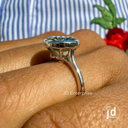 Antique 4.00 CT Portuguese Cut Greenish Blue Moissanite Engagement Ring, Bezel Set Solitaire Wedding Ring for Women, Anniversary Gifts Ring