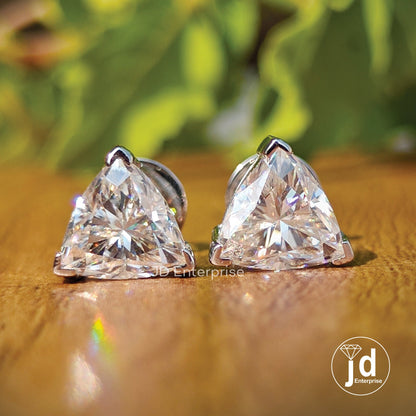 3.00 TCW Trillion Cut Moissanite Stud Earrings, Wedding Earrings, Screw/Push Back, Bridal Earrings, Everyday Earrings for Anniversary Gifts