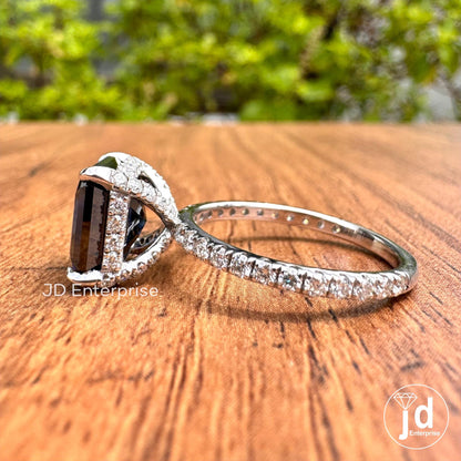 4.00 CT Dark Blue Asscher Moissanite Diamond Ring, Hidden Halo Engagement Ring, Unique Pave Set Wedding Ring, Claw Prong Anniversary Ring