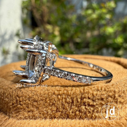 Semi Mount Ring, 0.53 TW Round Colorless Moissanite Ring, Pave Set Engagement Ring, Three Stone Wedding Ring, 10K/14K/18K Solid Gold Ring