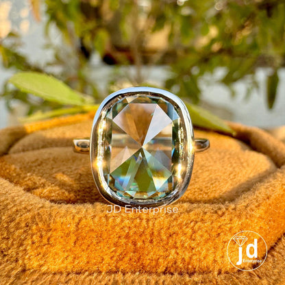 4.00 CT Cushion Rose Cut Bluegreen Moissanite Engagement Ring, Bezel Set Solitaire Ring, Bridal Ring, Vintage Wedding Ring, Anniversary Ring