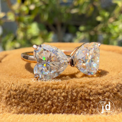 Two Stone Moissanite Ring, 3.00 TCW Heart Shape Moissanite Wedding Ring, Bow Tie Engagement Ring, Promise Ring, Bridal Ring, Rose Gold Ring