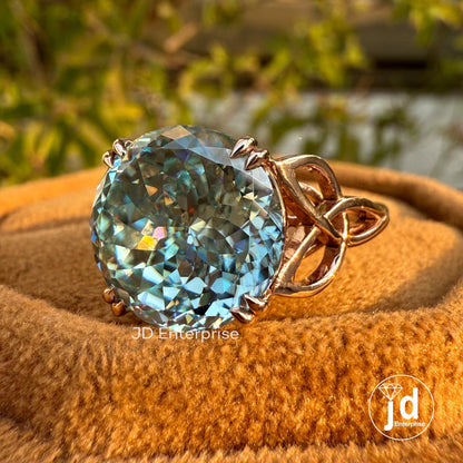 7.70 CT Cyan Blue Portuguese Cut Moissanite Ring, Antique Diamond Engagement Ring, Solitaire Wedding Ring, 10K Rose Gold Anniversary Ring