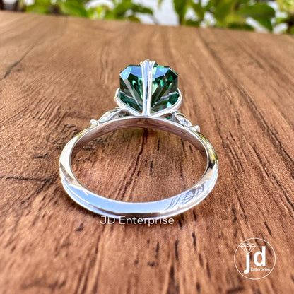 5.01 CT Radiant Cut Green Moissanite Engagement Ring, Vintage Style Wedding Ring, Fish Tail Prong, White/Yellow/Rose Gold Anniversary Ring