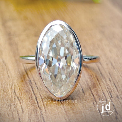 5.50 CT Colorless Old Mine Moval Cut Moissanite Engagement Ring, Bezel Set Ring, Wedding Ring, Solitaire Ring, Bridal Set, Anniversary Gift