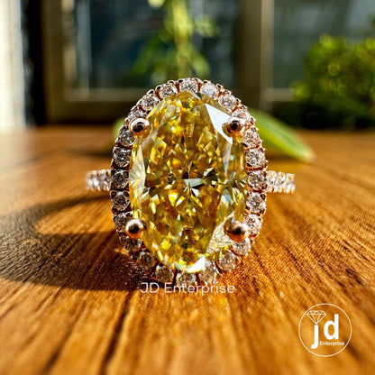 Classic 2.85TW Canary Yellow Oval Moissanite Halo Engagement Ring, Pave Set Wedding Ring, Bespoken Anniversary Ring, Designer Bridal Ring