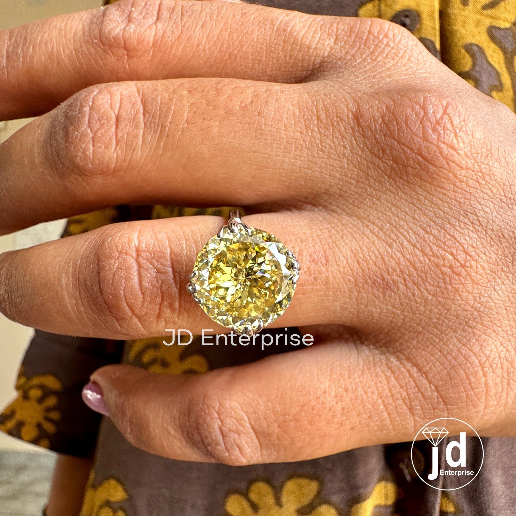 5.10 CT Antique Portuguese Cut Canary Yellow Moissanite Engagement Rin, Handmade Moissanite Wedding Gift Ring, Fish Tail Prong Promise Ring
