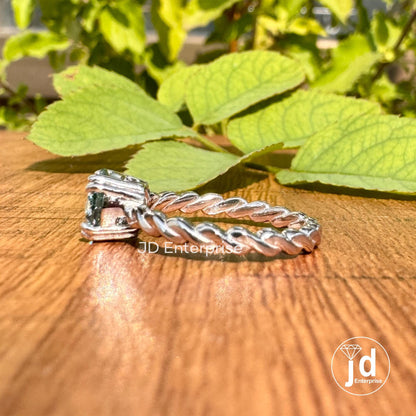 1.00 CT Round Cut Cyan Bule Moissanite Solitaire Engagement Ring, Claw Prongs, Twisted Rope Band, Wedding Ring, Anniversary Gift