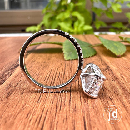3.00 CT Colorless Elongated Radiant Cut Engagement Ring, Hidden Halo Ring, Accent Wedding Ring, Bridal Ring, Anniversary Gift, Promise Ring