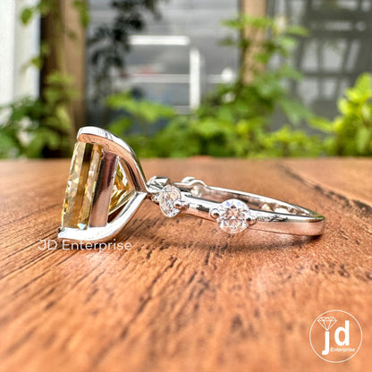 5.35 CT Princess Cut Canary Yellow Moissanite Engagement Ring, Anniversary Gift Ring for Her, Distance Pave Wedding Ring, Best Proposal Ring
