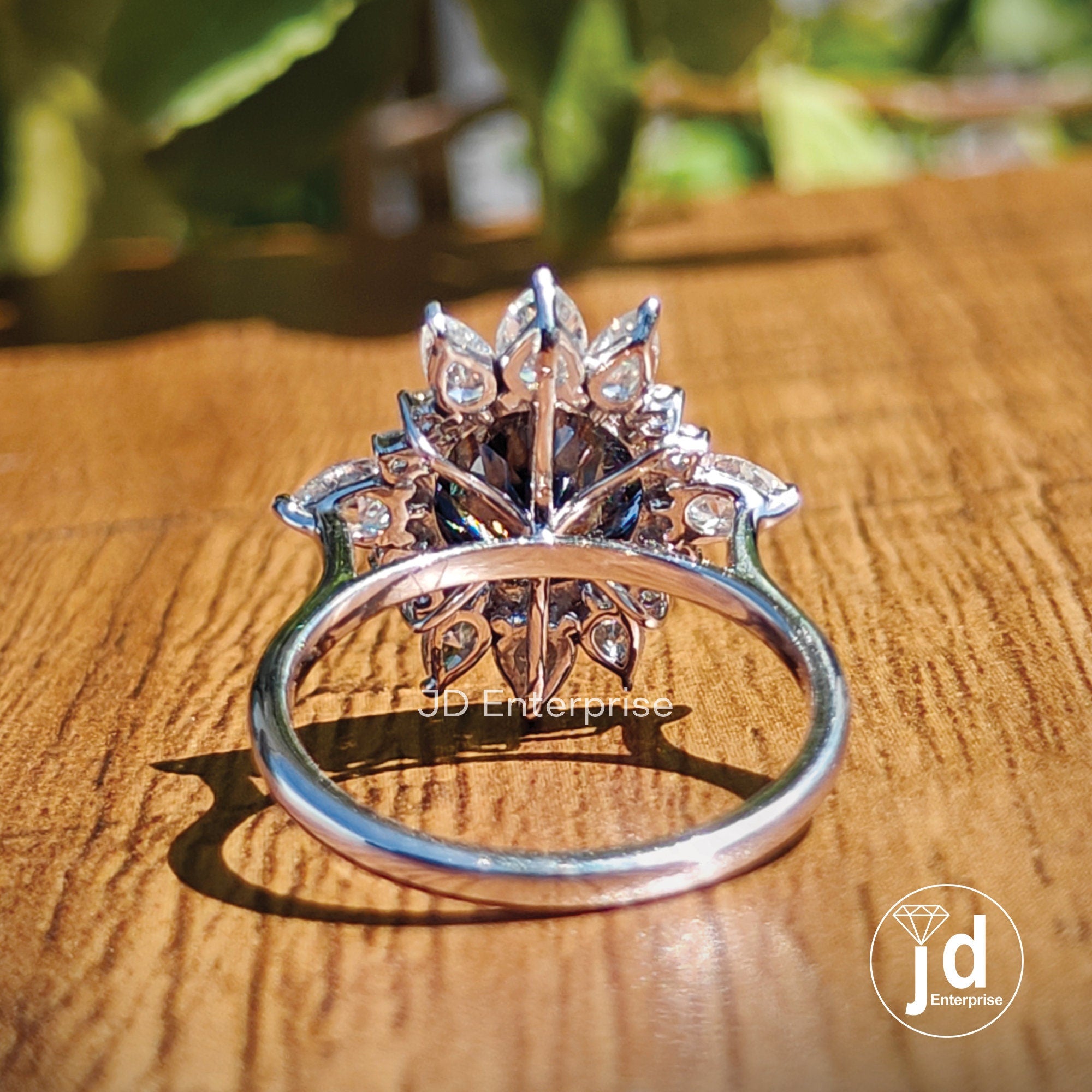 4.00 TCW Portuguese Cut Dark Grey Moissanite Engagement Ring, Snow Flack Halo Wedding Ring, Vintage Style Anniversary Gift Ring, Bridal