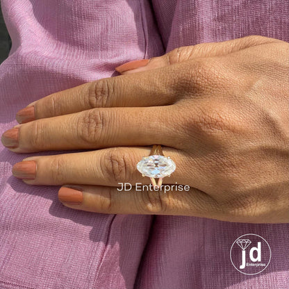 Vintage 5.00 CT Moval Old Mine Cut Moissanite Engagement Ring, Solitaire Wedding Ring, Split Shank Anniversary Ring, 10k Yellow Gold Ring