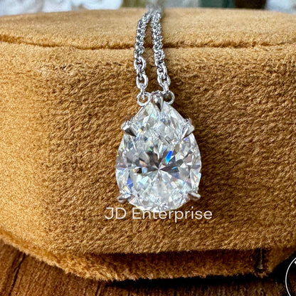 Colorless 4.00 CT Pear Shape Moissanite Pendant for Women, Tear Drop Moissanite Pendant, Anniversary Gift for Her, Bridal Wedding Pendant