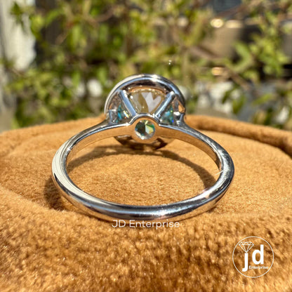 Antique 4.00 CT Portuguese Cut Greenish Blue Moissanite Engagement Ring, Bezel Set Solitaire Wedding Ring for Women, Anniversary Gifts Ring