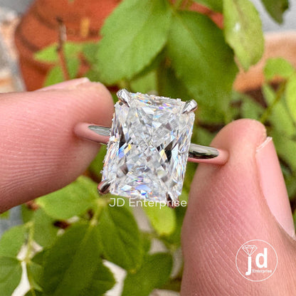 2.50 TCW Radiant Cut Engagement Ring, Hidden Halo Engagement Ring, Solitaire Wedding Ring, Invisible Halo & Bridge Accent Ring, Propose Ring