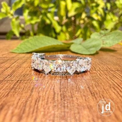 2.25 TCW Heart Shaped Moissanite Band, Moissanite Engagement Band, Matching Anniversary Band, 10k/14k/18k Gold Half Eternity Wedding Band