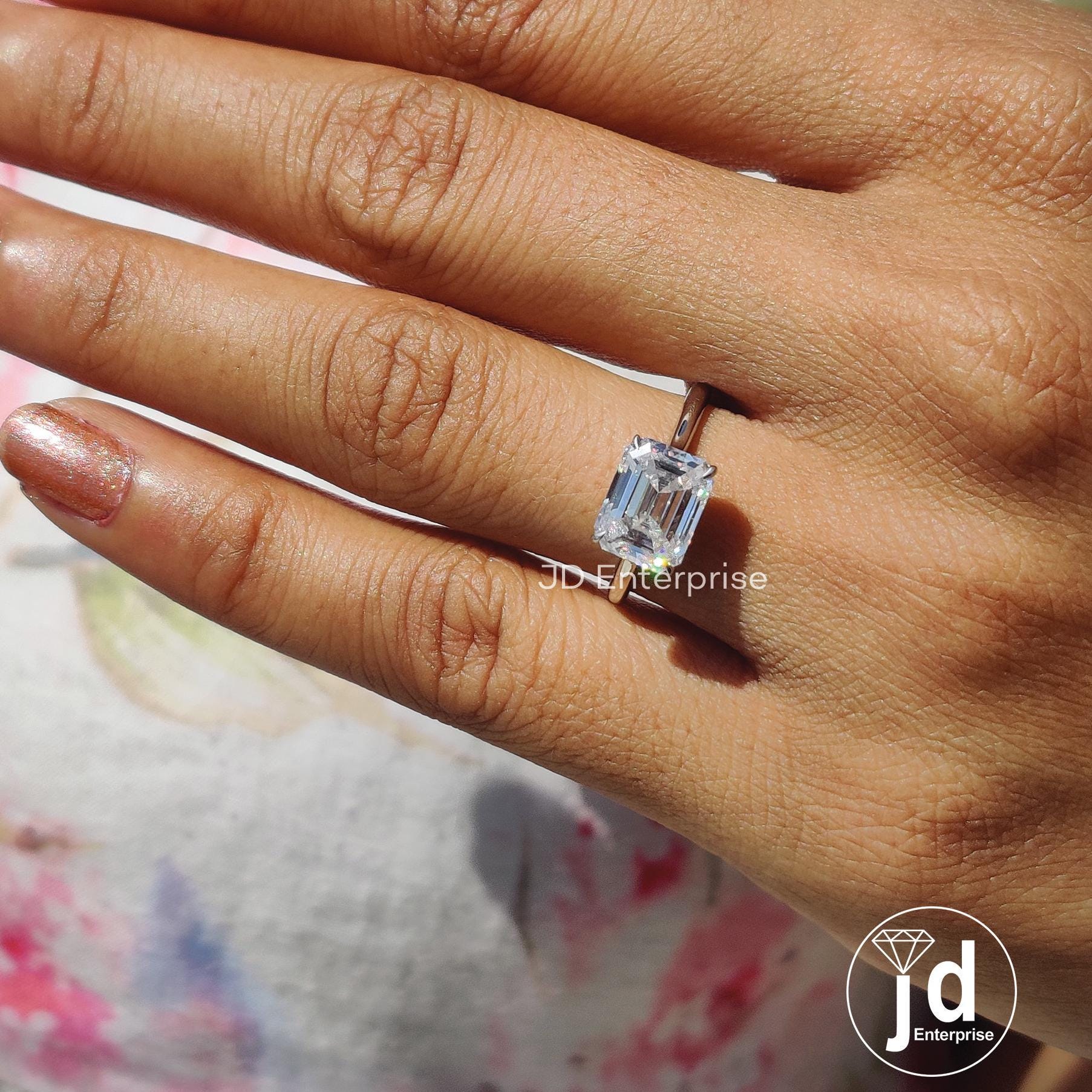 2.50 CT Colorless Emerald Cut Moissanite Engagement Ring, Solitaire Wedding Ring, East to West Set Ring, Claw Prongs, Anniversary Gifts