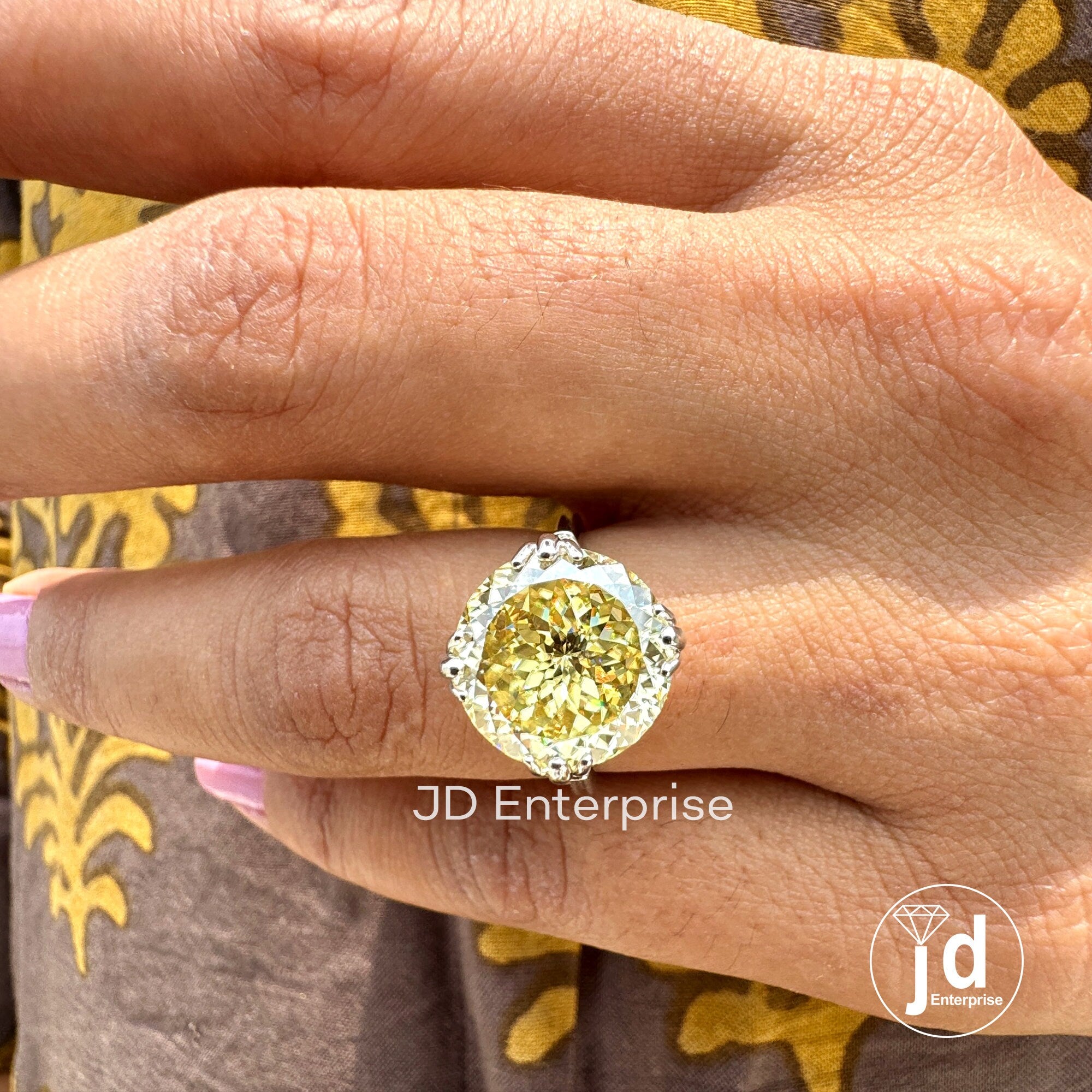 5.10 CT Antique Portuguese Cut Canary Yellow Moissanite Engagement Rin, Handmade Moissanite Wedding Gift Ring, Fish Tail Prong Promise Ring
