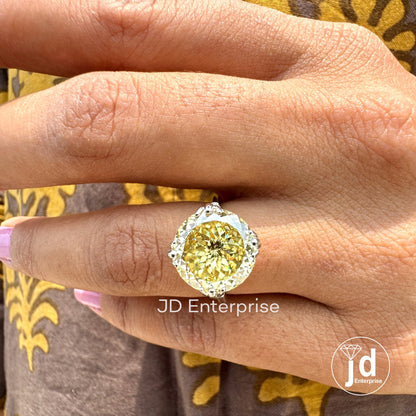 5.10 CT Antique Portuguese Cut Canary Yellow Moissanite Engagement Rin, Handmade Moissanite Wedding Gift Ring, Fish Tail Prong Promise Ring