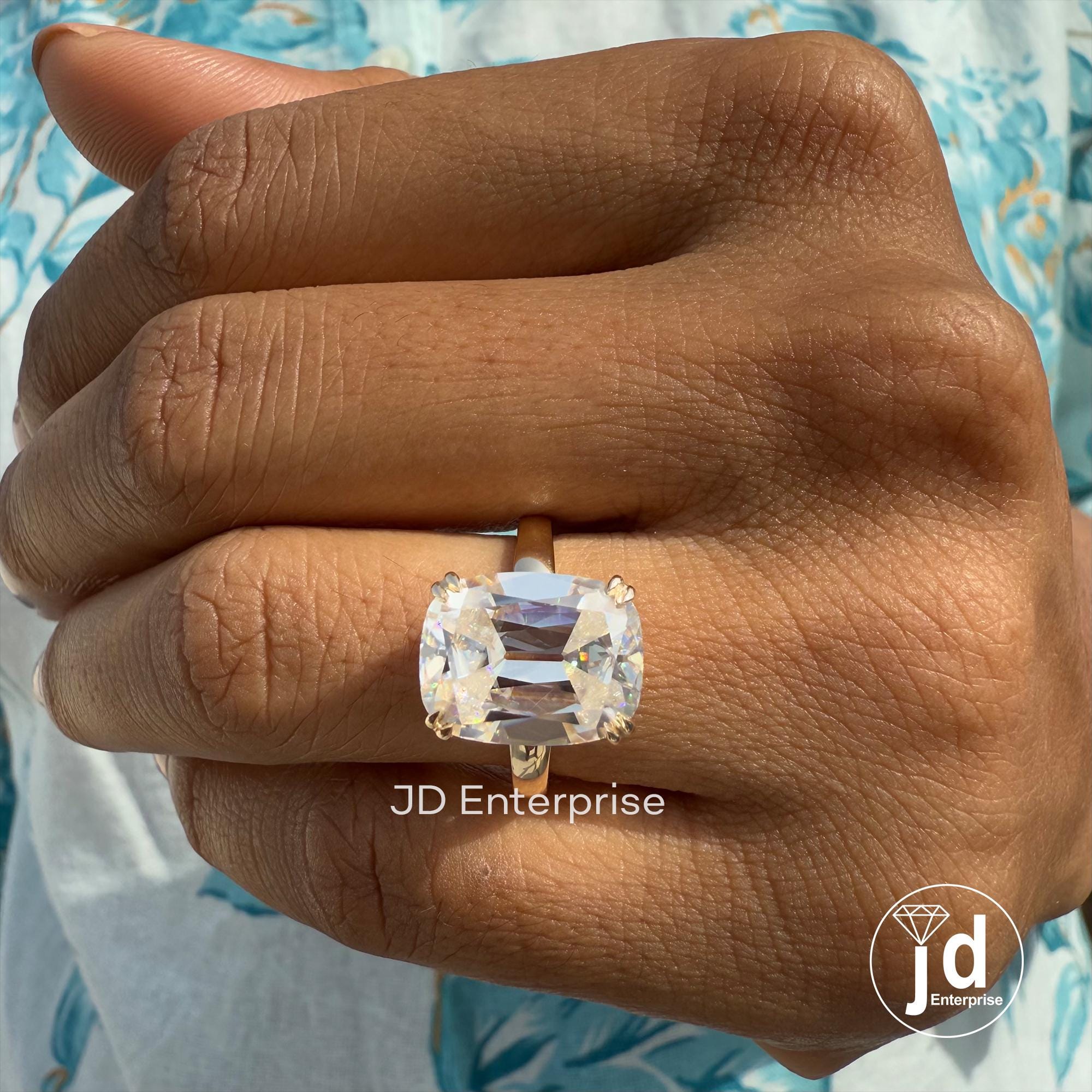 Vintage Cushion Old Mine Cut Moissanite Engagement Ring, Solitaire Wedding Ring, Double Claw Prongs Yellow/White/Rose Gold Ring, Bridal Ring