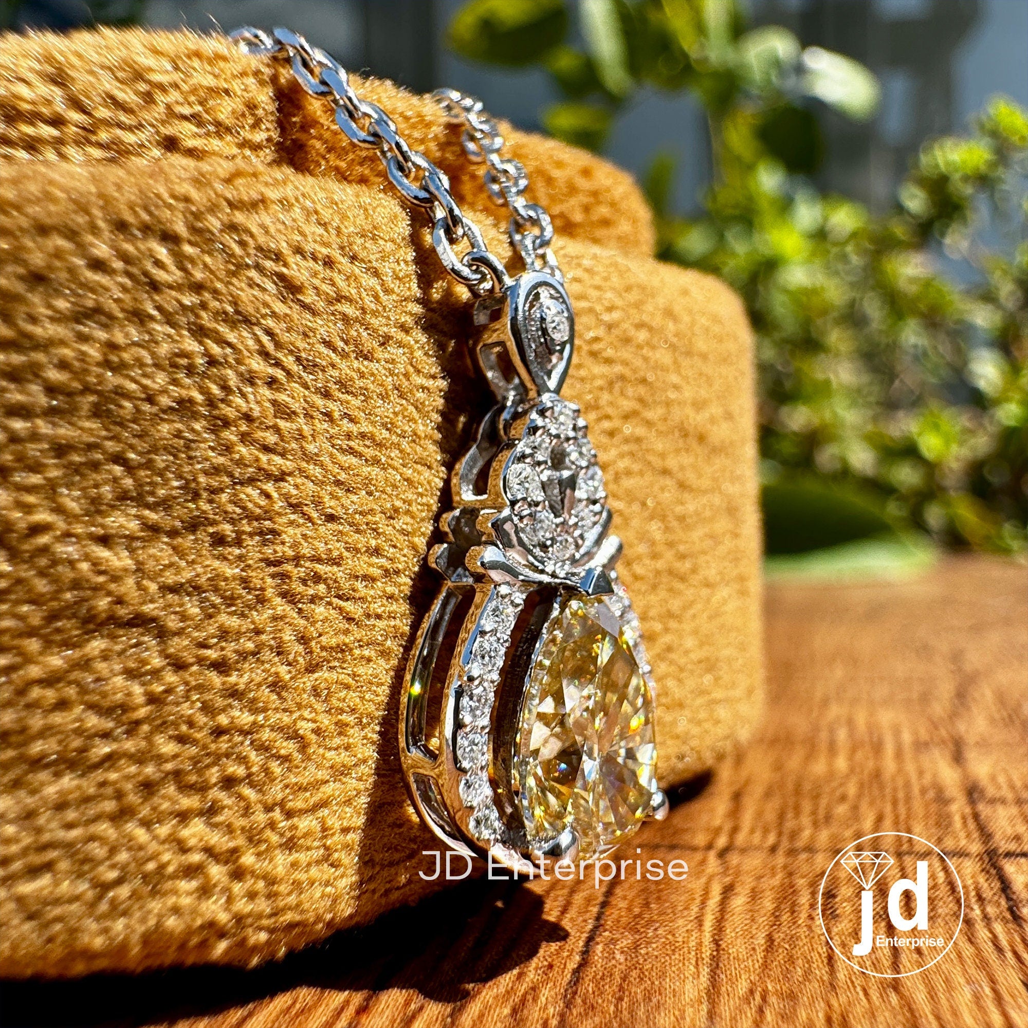 Canary Yellow Moissanite Charm Pendant Necklace, 1.50 CT Pear Cut Cluster Halo Wedding Necklace, Engagement/Anniversary/Birthday Gifts