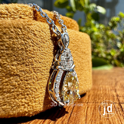 Canary Yellow Moissanite Charm Pendant Necklace, 1.50 CT Pear Cut Cluster Halo Wedding Necklace, Engagement/Anniversary/Birthday Gifts