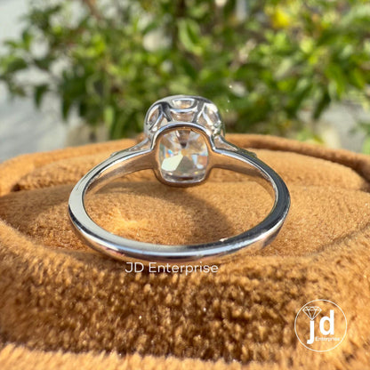 Bezel Set Vintage 3.00 CT Cushion Old Mine Cut Moissanite Engagement Ring, Tulip Basket Set Wedding Ring, Anniversary Gift, Promise Ring