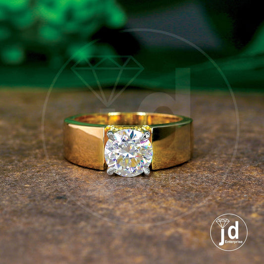 2.00 CT Round Brilliant Cut Colorless Moissanite Ring, Men's Statement Solitaire Ring, Men's Engagement Ring, Wedding Ring for Fiancé