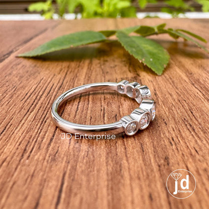 Open Cuff Round Cut Moissanite Wedding Band, Bezel Set Matching Engagement Band, Dainty Stacking Band, Half Eternity Stackable Ring