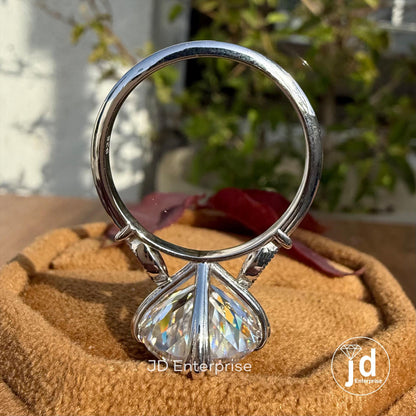 Vintage Style Engagement Ring, Large 7.00 CT Portuguese Cut Moissanite Fishtail Prong Ring, Cathedral Milgrain Bride Ring, Anniversary Gift