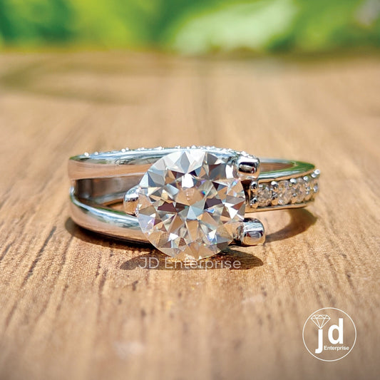 2.26 TCW Colorless Round Cut Moissanite Ring, Tension Set with Bypass Shank Ring, Split Pave Engagement Ring, Bridal Ring, Anniversary Gift