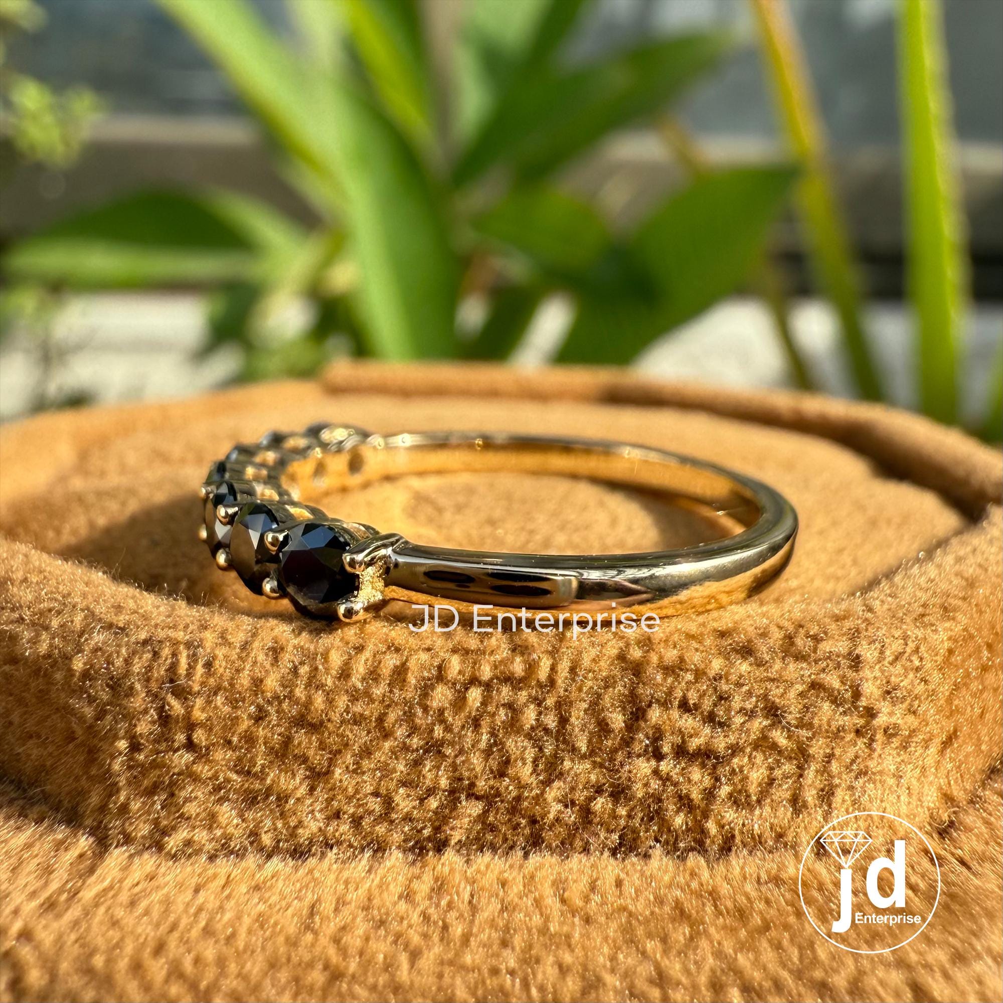 Black Moissanite Gorgeous Stack Ring, 3.00 MM Round Seven Stone Wedding Band, Half Eternity Band, Minimalist Diamond Band, Anniversary Gifts