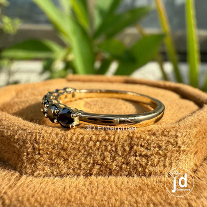 Black Moissanite Gorgeous Stack Ring, 3.00 MM Round Seven Stone Wedding Band, Half Eternity Band, Minimalist Diamond Band, Anniversary Gifts